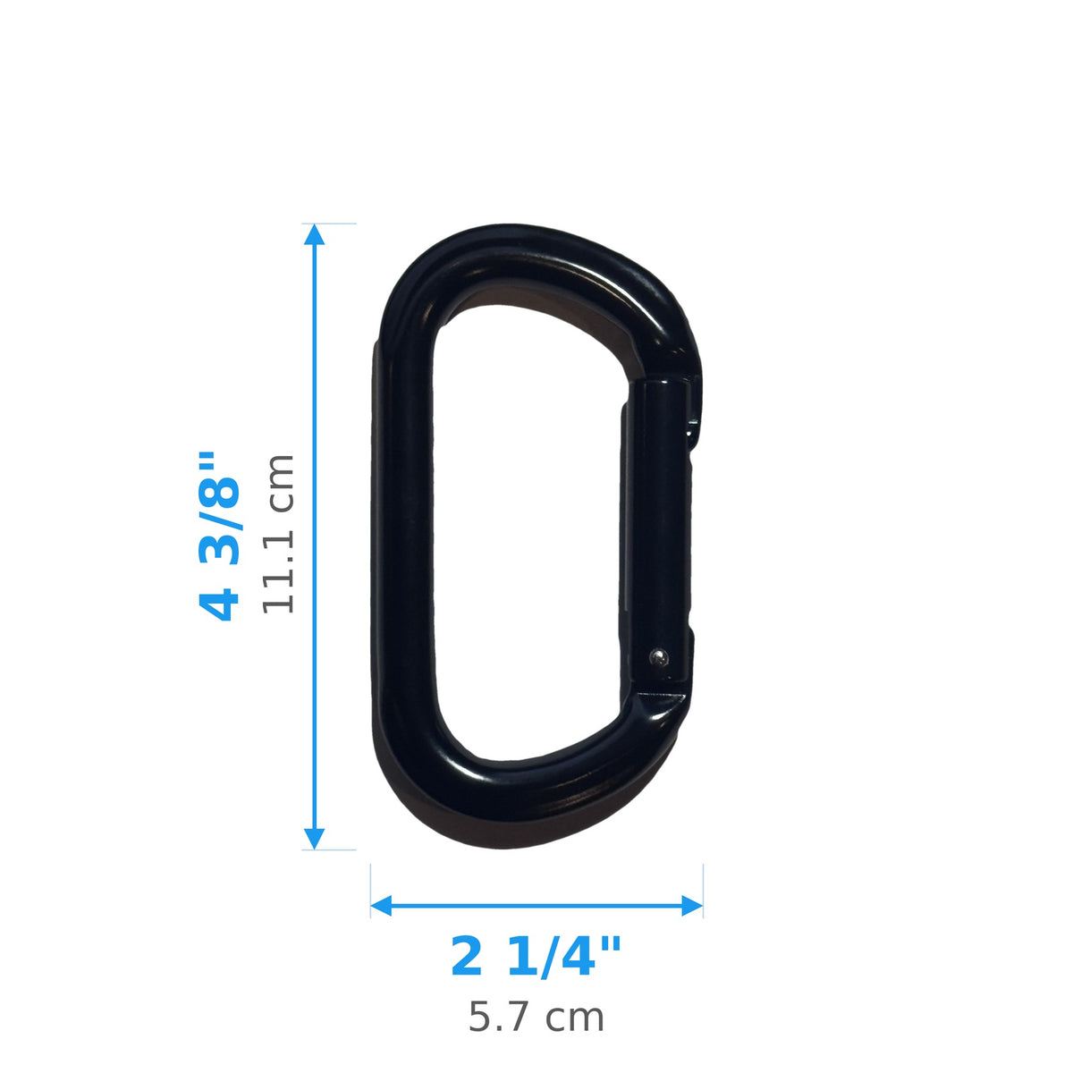 XL carabiner, 4 3/8 in (11.1 cm) tall by 2 1/4 in (5.7 cm) wide